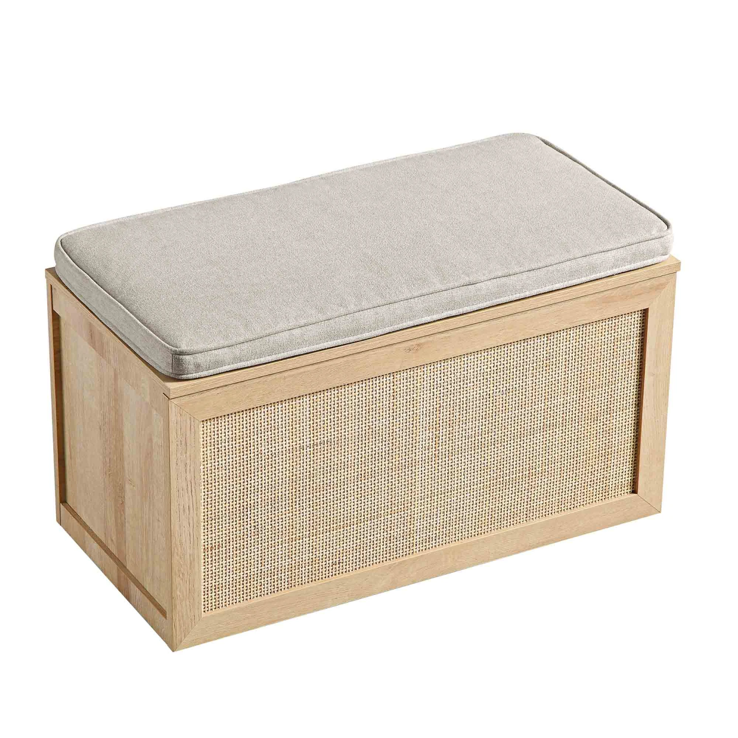 Frances Woven Rattan Double Storage Stool With Cushion, Natural 8 Frances Woven Rattan Double Storage Stool With Cushion, Natural - Image 8