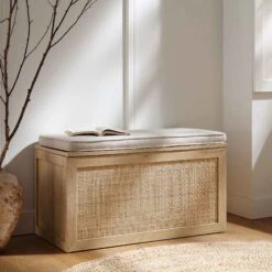 Frances Woven Rattan Double Storage Stool With Cushion, Natural