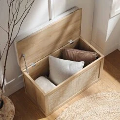 Frances Woven Rattan Double Storage Stool With Cushion, Natural 15 Frances Woven Rattan Double Storage Stool With Cushion, Natural -Daals FT BENCH 03 NAT scene2