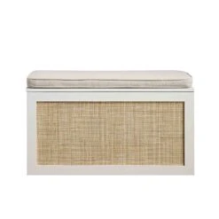 Frances Woven Rattan Double Storage Stool With Cushion, White 18 Frances Woven Rattan Double Storage Stool With Cushion, White -Daals FT BENCH 03 WHITE WB1