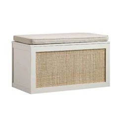 Frances Woven Rattan Double Storage Stool With Cushion, White 19 Frances Woven Rattan Double Storage Stool With Cushion, White -Daals FT BENCH 03 WHITE WB2