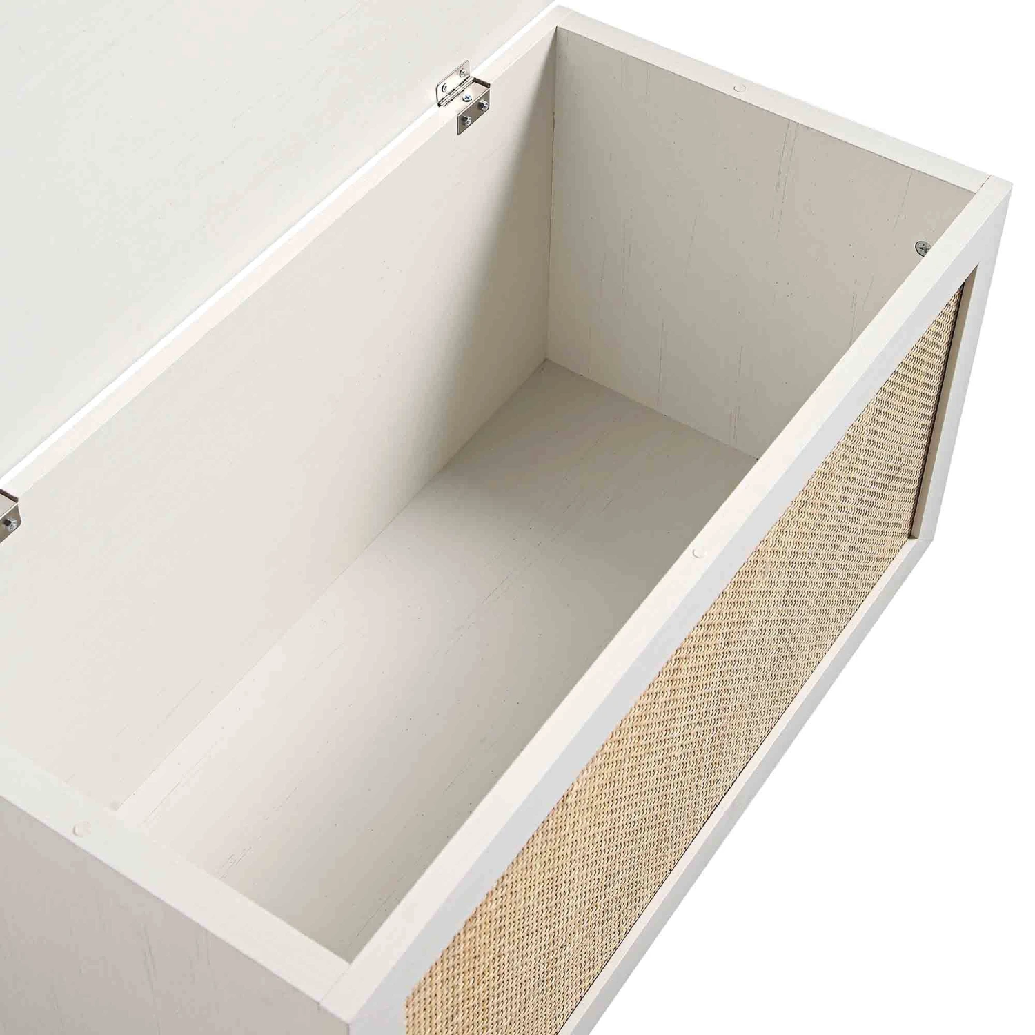 Frances Woven Rattan Double Storage Stool With Cushion, White 12 Frances Woven Rattan Double Storage Stool With Cushion, White - Image 12