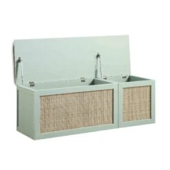 Frances Woven Rattan Triple Storage Stool Set With Cushion, Mint -Daals FT BENCH 04 COMBO SAGE WB3