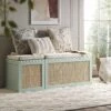 Frances Woven Rattan Triple Storage Stool Set With Cushion, Mint
