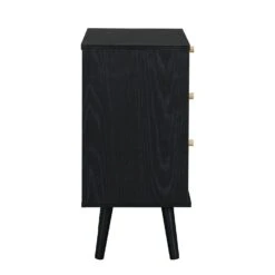 Anya Woven Rattan 3-Drawer Bedside Table In Black Colour -Daals FT BSD 002 BLACK WB5