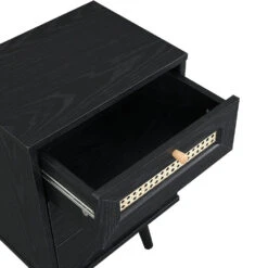Anya Woven Rattan 3-Drawer Bedside Table In Black Colour -Daals FT BSD 002 BLACK detail1