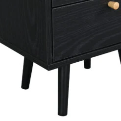 Anya Woven Rattan 3-Drawer Bedside Table In Black Colour -Daals FT BSD 002 BLACK detail3