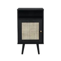 Frances Woven Rattan 1-Door Bedside Table In Black Colour -Daals FT BST 001 BLACK WB2
