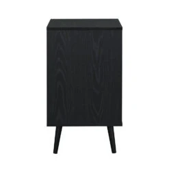 Frances Woven Rattan 1-Door Bedside Table In Black Colour -Daals FT BST 001 BLACK WB3