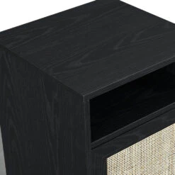 Frances Woven Rattan 1-Door Bedside Table In Black Colour -Daals FT BST 001 BLACK detail1