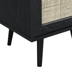 Frances Woven Rattan 1-Door Bedside Table In Black Colour -Daals FT BST 001 BLACK detail2