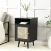 Frances Woven Rattan 1-Door Bedside Table In Black Colour