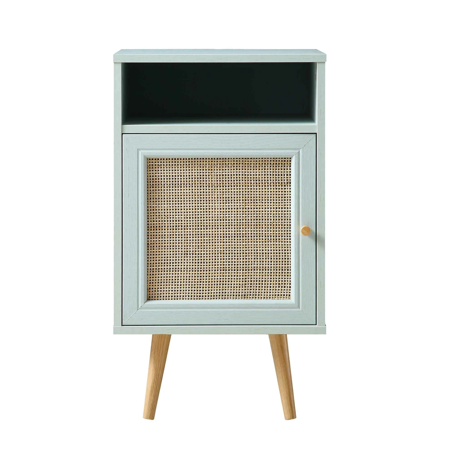 Frances Woven Rattan 1-Door Bedside Table In Mint 3 Frances Woven Rattan 1-Door Bedside Table In Mint - Image 3