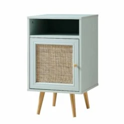 Frances Woven Rattan 1-Door Bedside Table In Mint 14 Frances Woven Rattan 1-Door Bedside Table In Mint -Daals FT BST 001 SAGE WB2
