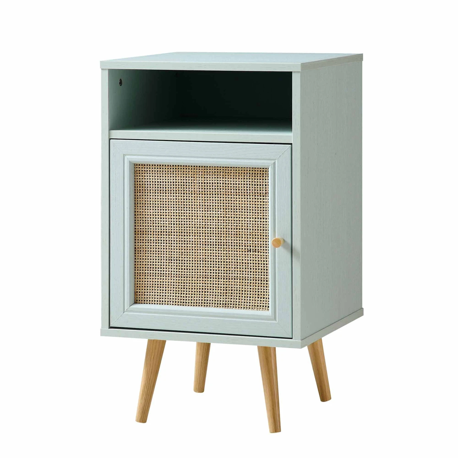 Frances Woven Rattan 1-Door Bedside Table In Mint 4 Frances Woven Rattan 1-Door Bedside Table In Mint - Image 4