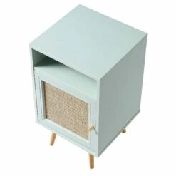 Frances Woven Rattan 1-Door Bedside Table In Mint 17 Frances Woven Rattan 1-Door Bedside Table In Mint -Daals FT BST 001 SAGE WB4