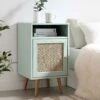 Frances Woven Rattan 1-Door Bedside Table In Mint