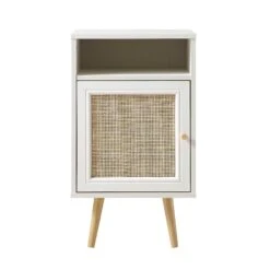 Frances Woven Rattan 1-Door Bedside Table In White 13 Frances Woven Rattan 1-Door Bedside Table In White -Daals FT BST 001 WHITE WB1
