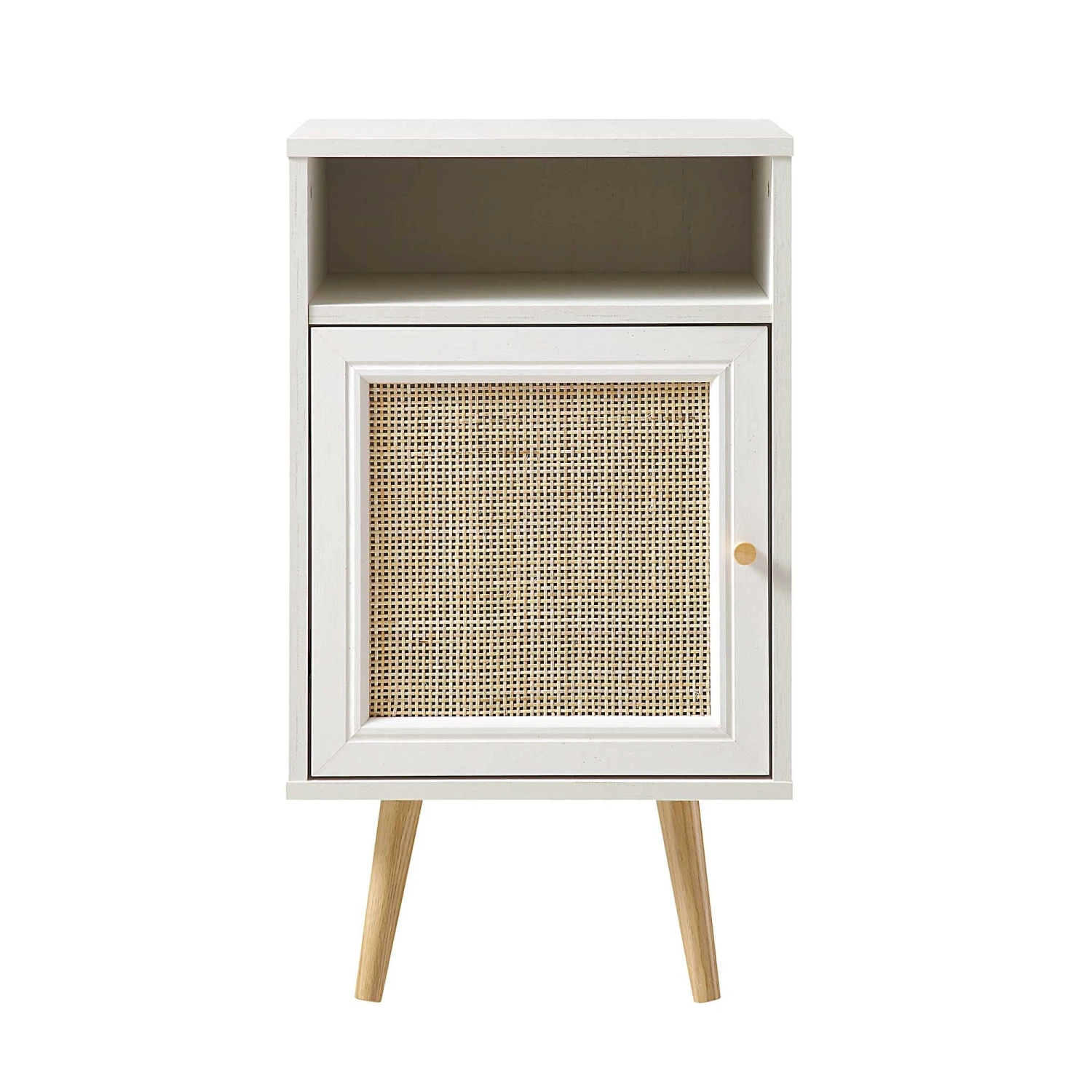 Frances Woven Rattan 1-Door Bedside Table In White 3 Frances Woven Rattan 1-Door Bedside Table In White - Image 3