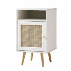Frances Woven Rattan 1-Door Bedside Table In White 14 Frances Woven Rattan 1-Door Bedside Table In White -Daals FT BST 001 WHITE WB2