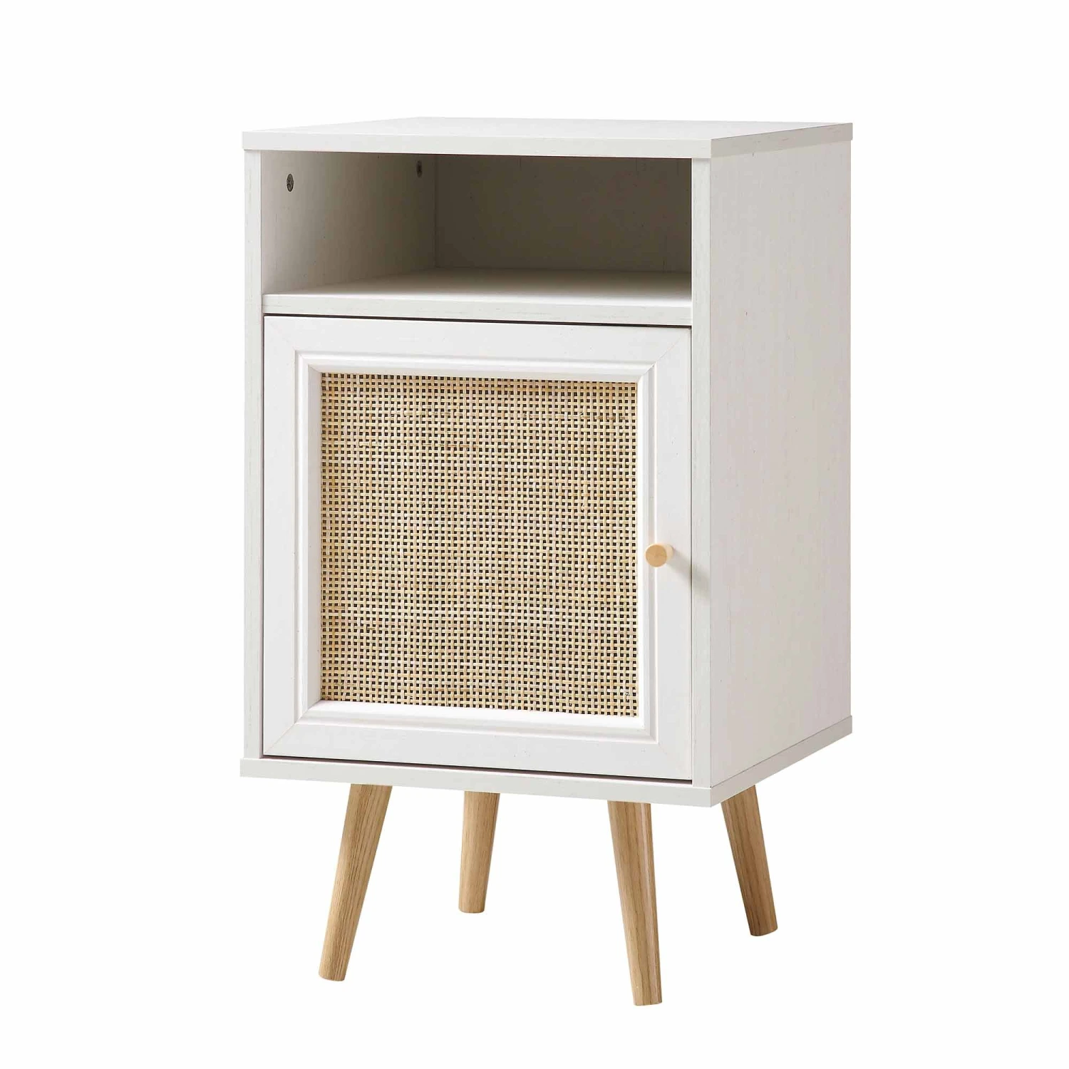 Frances Woven Rattan 1-Door Bedside Table In White 4 Frances Woven Rattan 1-Door Bedside Table In White - Image 4