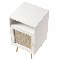 Frances Woven Rattan 1-Door Bedside Table In White 17 Frances Woven Rattan 1-Door Bedside Table In White -Daals FT BST 001 WHITE WB4