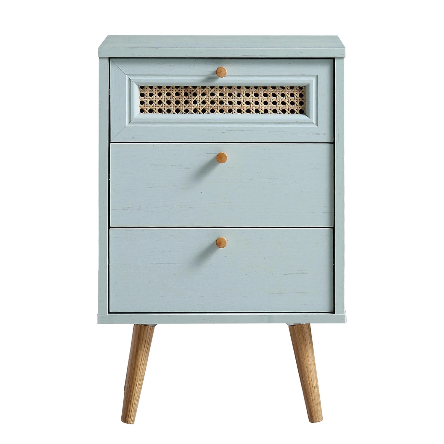 Anya Woven Rattan 3-Drawer Bedside Table In Mint Colour 3 Anya Woven Rattan 3-Drawer Bedside Table In Mint Colour - Image 3