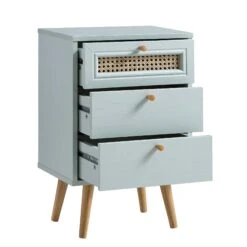 Anya Woven Rattan 3-Drawer Bedside Table In Mint Colour 16 Anya Woven Rattan 3-Drawer Bedside Table In Mint Colour -Daals FT BST 002 SAGE WB3