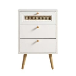 Anya Woven Rattan 3-Drawer Bedside Table In White 13 Anya Woven Rattan 3-Drawer Bedside Table In White -Daals FT BST 002 WHITE WB1