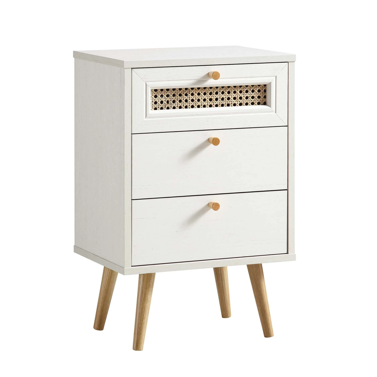 Anya Woven Rattan 3-Drawer Bedside Table In White 4 Anya Woven Rattan 3-Drawer Bedside Table In White - Image 4