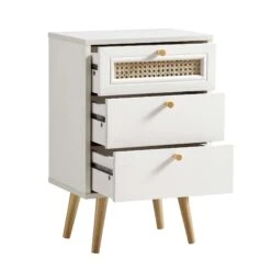 Anya Woven Rattan 3-Drawer Bedside Table In White 16 Anya Woven Rattan 3-Drawer Bedside Table In White -Daals FT BST 002 WHITE WB3