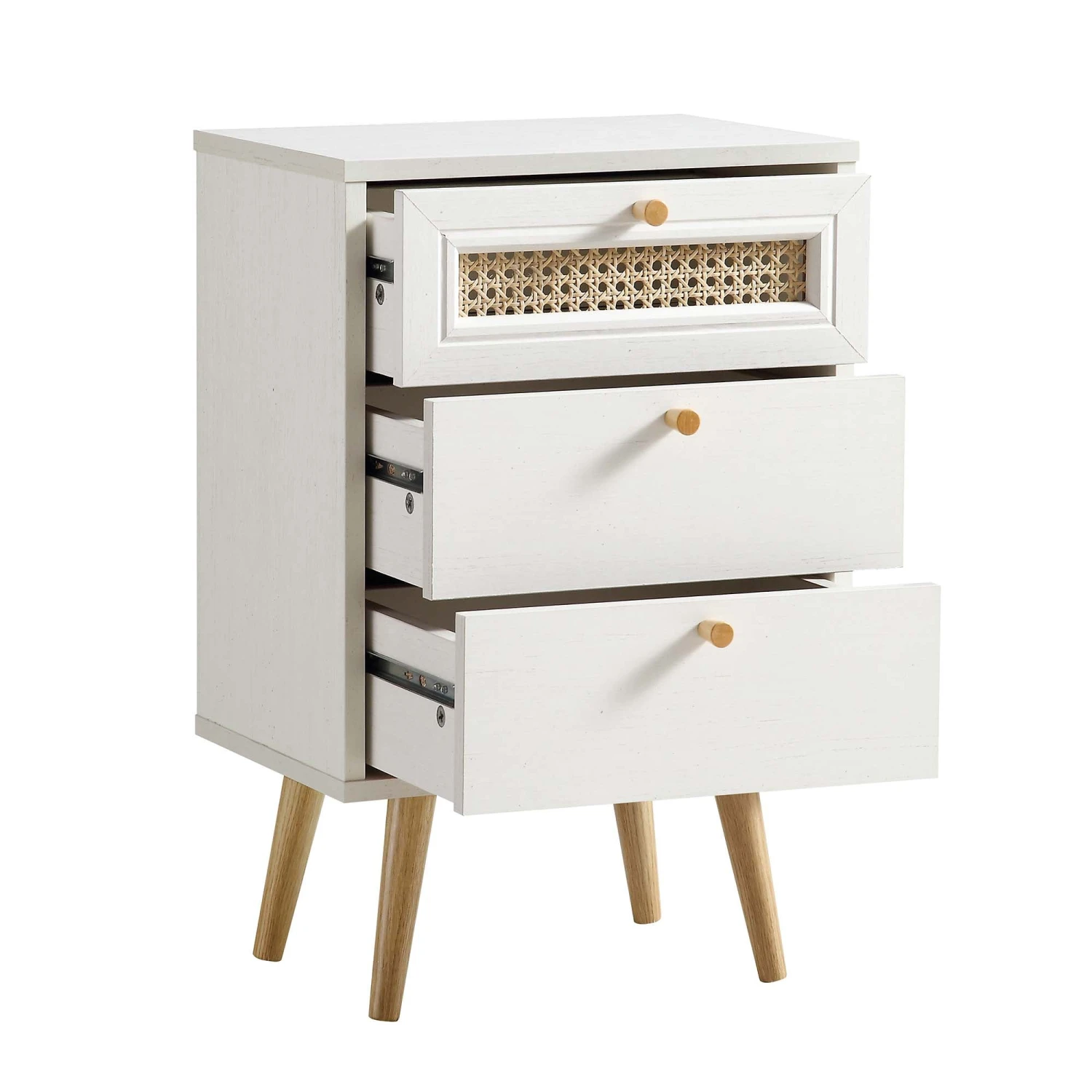 Anya Woven Rattan 3-Drawer Bedside Table In White 6 Anya Woven Rattan 3-Drawer Bedside Table In White - Image 6