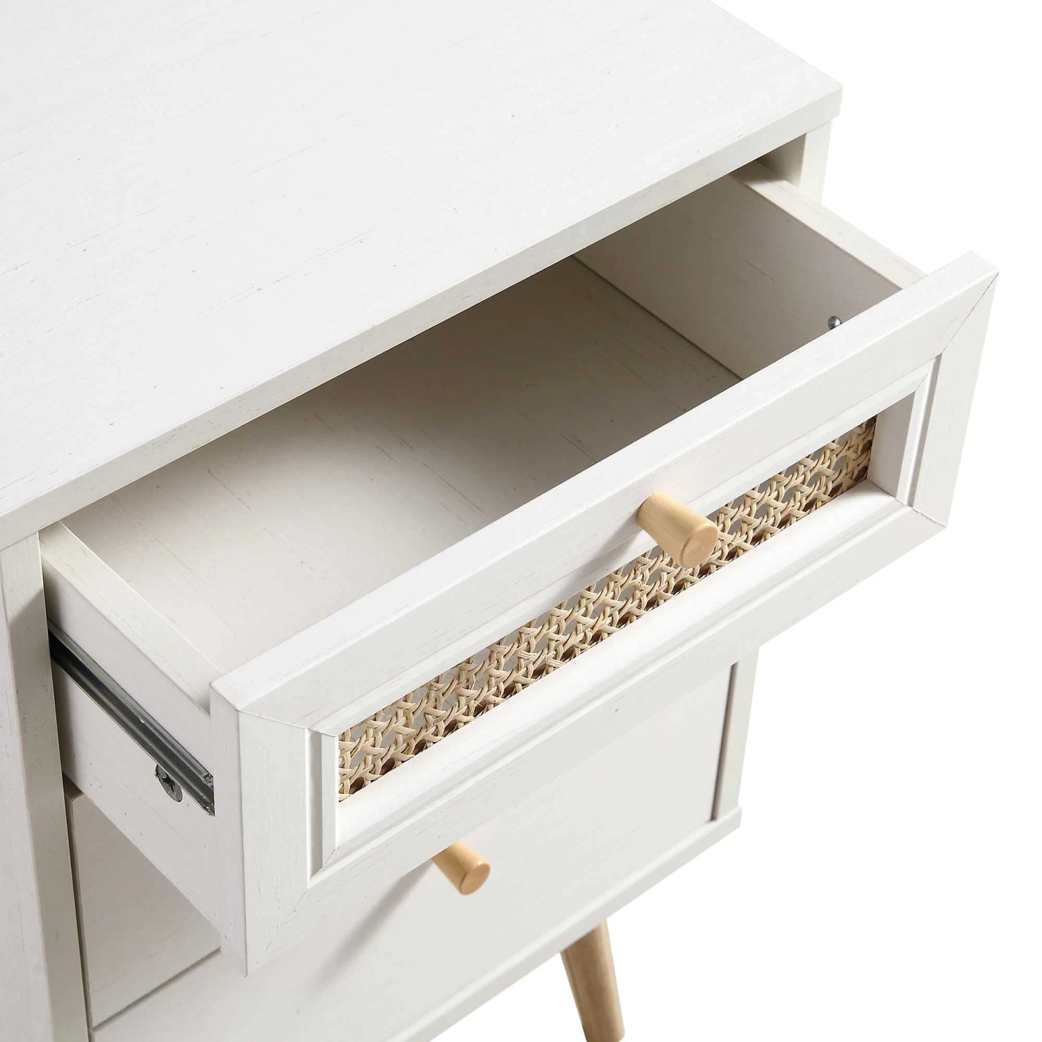Anya Woven Rattan 3-Drawer Bedside Table In White 8 Anya Woven Rattan 3-Drawer Bedside Table In White - Image 8