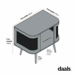 Izzy Curved Rattan Bedside Table, Walnut -Daals FT BST 04 CHART