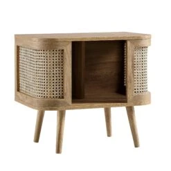 Izzy Curved Rattan Bedside Table, Natural -Daals FT BST 04 NAT WB2