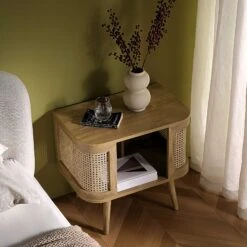 Izzy Curved Rattan Bedside Table, Natural -Daals FT BST 04 NAT scene2