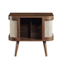 Izzy Curved Rattan Bedside Table, Walnut -Daals FT BST 04 WALN WB1