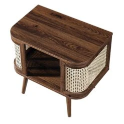 Izzy Curved Rattan Bedside Table, Walnut -Daals FT BST 04 WALN WB3