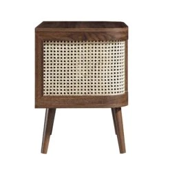 Izzy Curved Rattan Bedside Table, Walnut -Daals FT BST 04 WALN WB4
