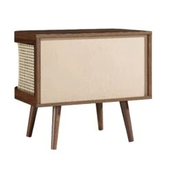 Izzy Curved Rattan Bedside Table, Walnut -Daals FT BST 04 WALN WB5