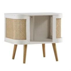 Izzy Curved Rattan Bedside Table, White -Daals FT BST 04 WHITE WB2