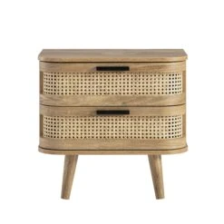 Izzy Curved Rattan 2-Drawer Bedside Table, Natural