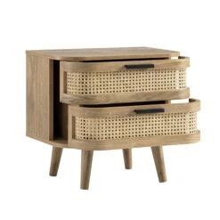 Izzy Curved Rattan 2-Drawer Bedside Table, Natural -Daals FT BST 05 NAT WB3