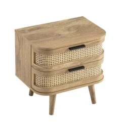 Izzy Curved Rattan 2-Drawer Bedside Table, Natural -Daals FT BST 05 NAT WB4