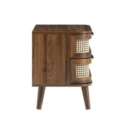 Izzy Curved Rattan 2-Drawer Bedside Table, Walnut -Daals FT BST 05 WALN WB5