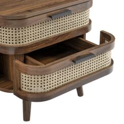 Izzy Curved Rattan 2-Drawer Bedside Table, Walnut -Daals FT BST 05 WALN detail2