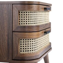 Izzy Curved Rattan 2-Drawer Bedside Table, Walnut -Daals FT BST 05 WALN detail3