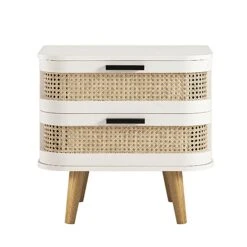 Izzy Curved Rattan 2-Drawer Bedside Table, White