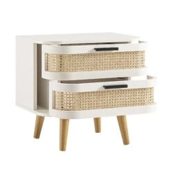 Izzy Curved Rattan 2-Drawer Bedside Table, White -Daals FT BST 05 WHITE WB3