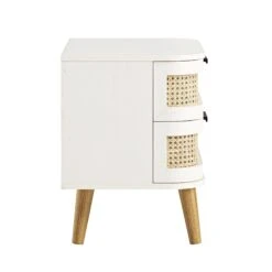 Izzy Curved Rattan 2-Drawer Bedside Table, White -Daals FT BST 05 WHITE WB5